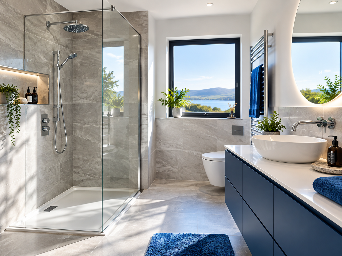 Finished shower and bathroom